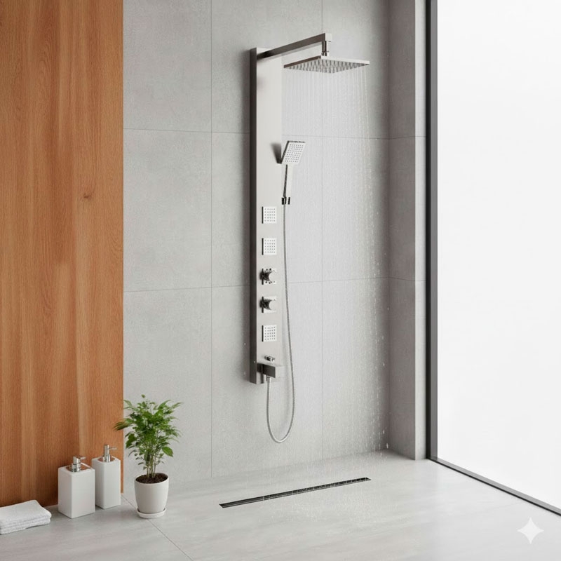 Conjunto de duche com calha e coluna em inox